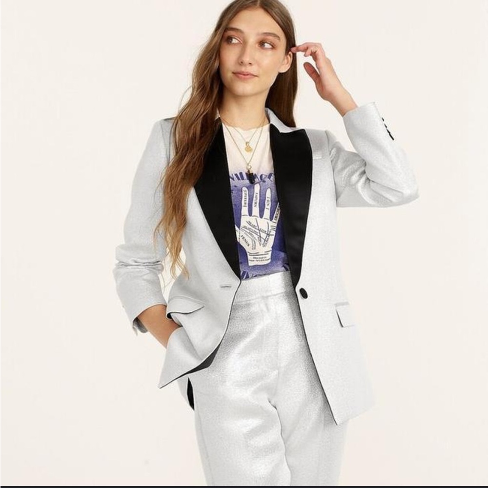 NWT J Crew Collection Willa tuxedo blazer in metallic silver lamé